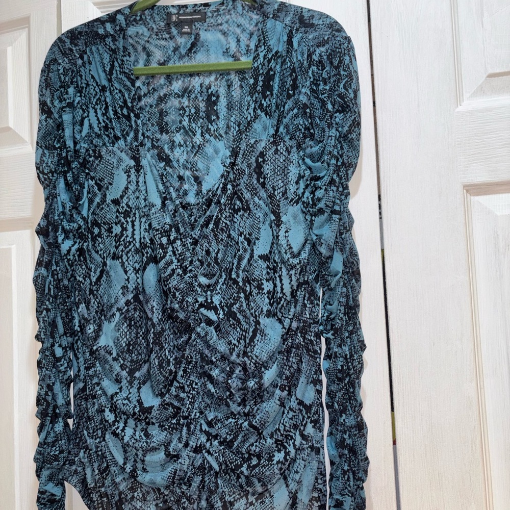 INC International Concepts Blue and Black Snakeskin Print Blouse